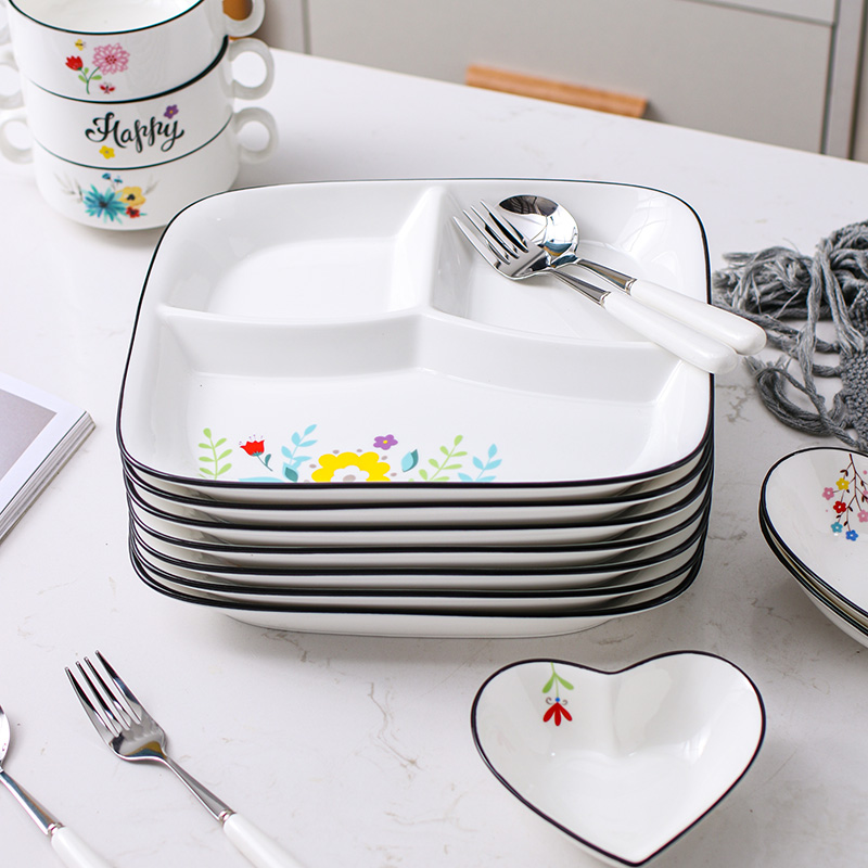 分格减脂分餐盘家用家庭制早餐餐具儿童陶瓷分隔减肥定量盘子餐盘
