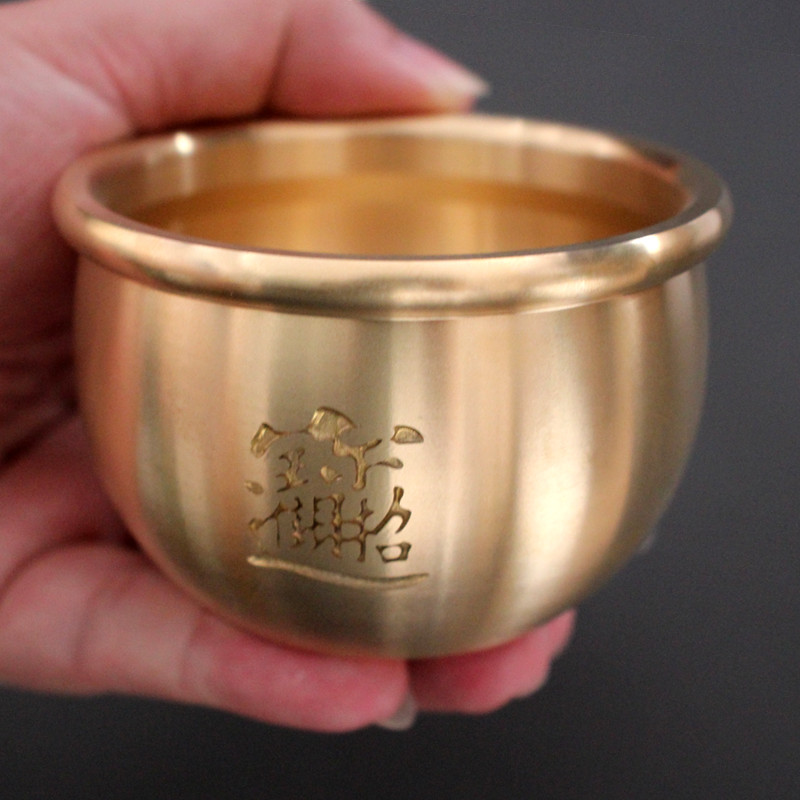 黄铜实心水缸摆件 纯铜聚宝盆小烟灰缸家居手工艺品铜缸中式礼品