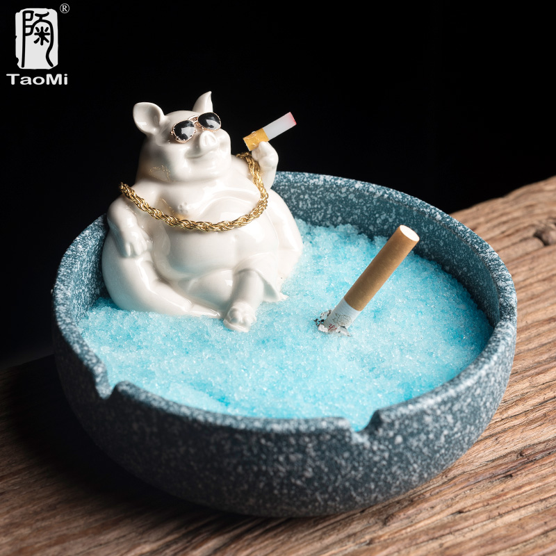 陶迷创意动物烟灰缸家用陶瓷大容量防飞灰车载办公室烟缸家居摆件