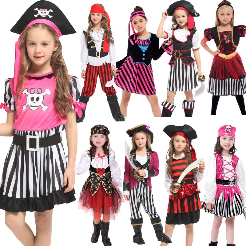 万圣节儿童服装女童cos海盗船长服表演出服饰幼儿园派对装扮道具