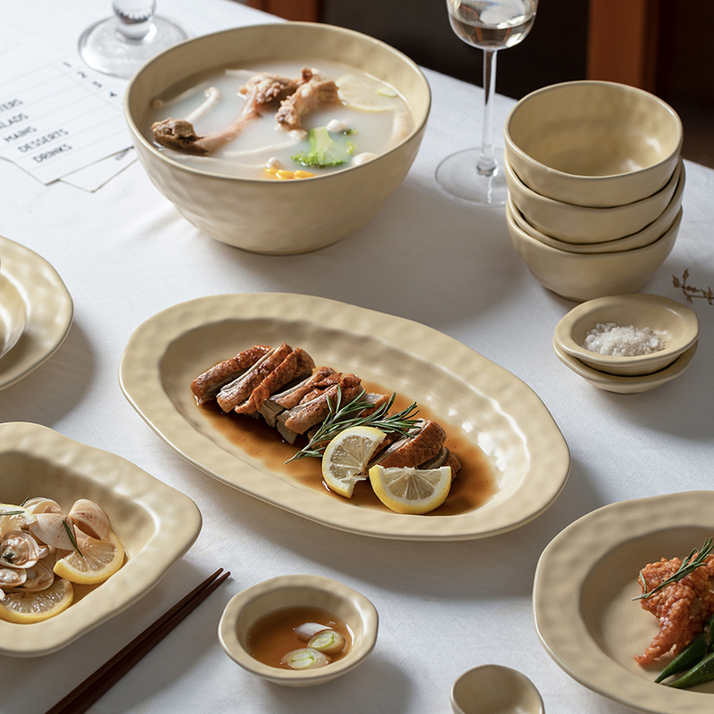 日式好看的盘子菜盘家用创意个性鱼盘碗碟汤碗陶瓷一人食餐具套装