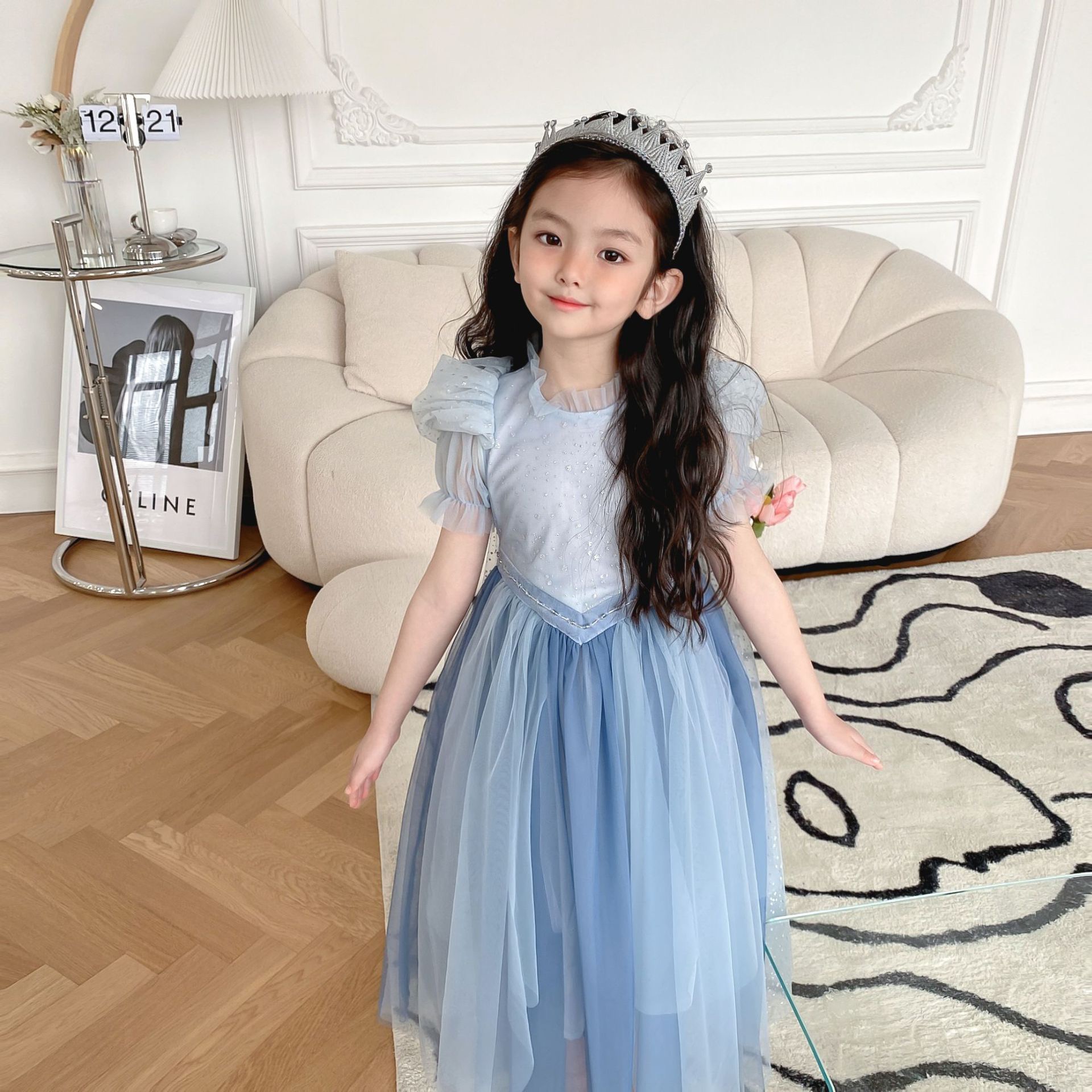 阿米童装夏季冰雪爱纱女王艾莎女童公主裙儿童节表演出礼服连衣裙