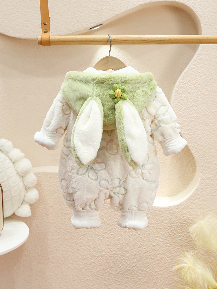 婴儿衣服冬款连体衣可爱超萌0一1岁女宝宝洋气冬装加绒秋冬外出服