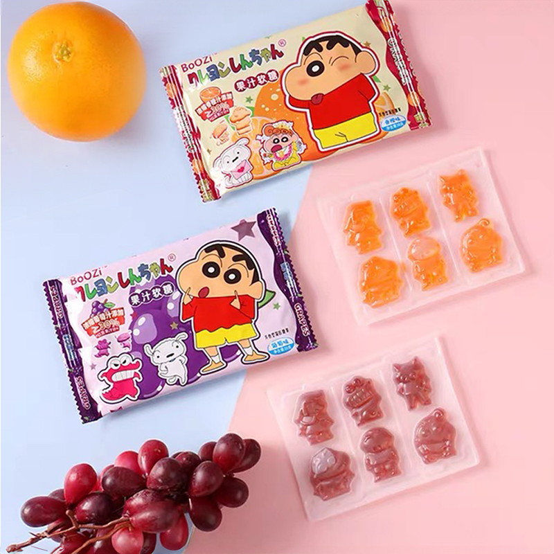 BoOZi蜡笔小新可爱造型图案香橙葡萄果汁QQ软糖儿童零食糖果20g