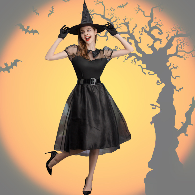 万圣节新款 幽灵游戏服舞台演出服 黑纱女巫装巫婆服气质女巫黑夜