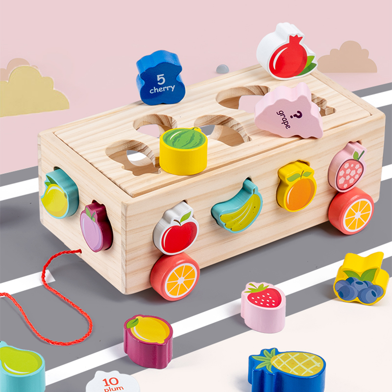婴儿童宝宝积木玩具车1-2岁3蒙氏益智力动脑木头拼装配对幼儿早教