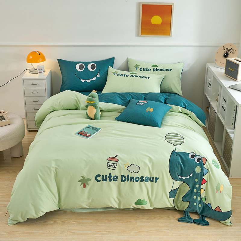 男孩儿童床上用品全棉床单被套可爱卡通100纯棉四件套1.5床笠恐龙