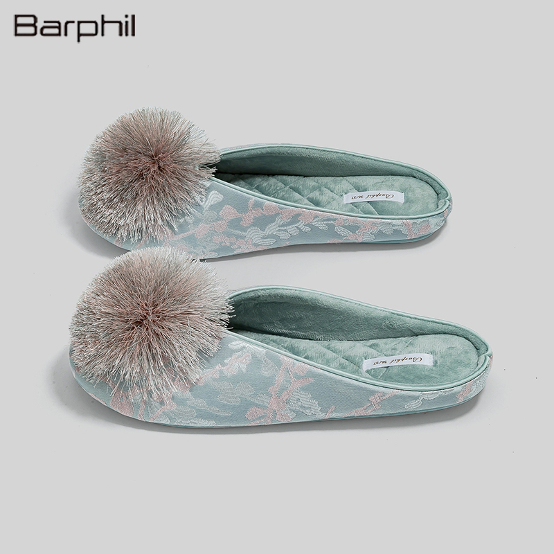 Barphil拖鞋室内家居新中式棉拖鞋女旗袍静音包头绣花月子鞋国风