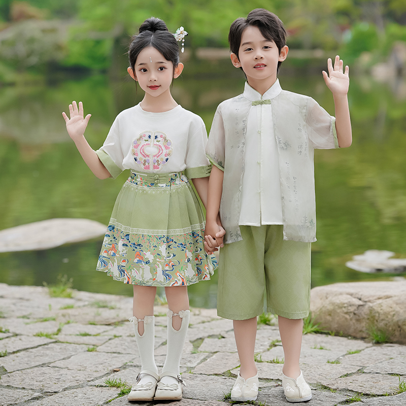 幼儿园六一儿童汉服演出服新中式表演服唐装男女童唐诗朗诵中国风