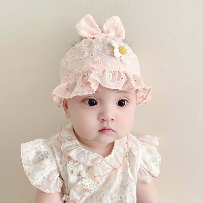 婴儿帽子春夏薄款小月龄宝宝囟门帽遮阳帽新生儿护头卤发带2024