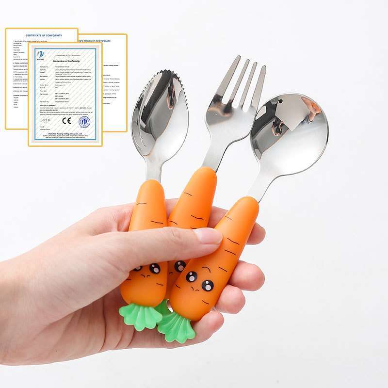 母婴用品304不锈钢勺子食品级儿童餐具可爱胡萝卜勺叉刮泥勺