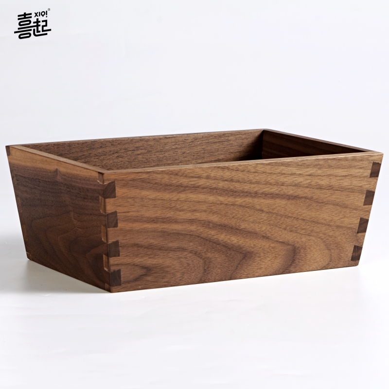 极速实木桌面杂物收纳盒 创意水果干果零食小储物盒 燕尾榫木质整