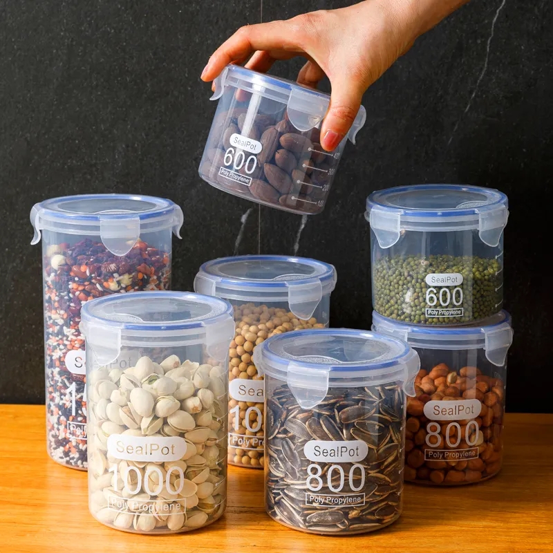 透明塑料密封罐奶粉罐圆形带盖食品罐子厨房五谷杂粮收纳盒储物罐