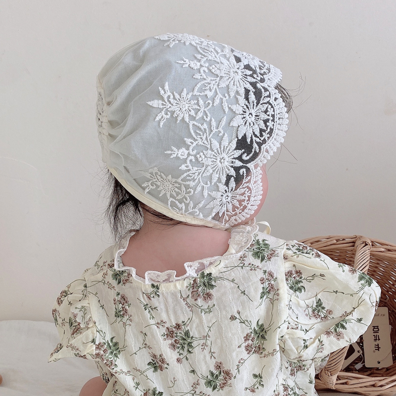 ins夏季蕾丝花朵婴儿遮阳帽子女宝宝透气新生儿卤门帽洋气公主帽