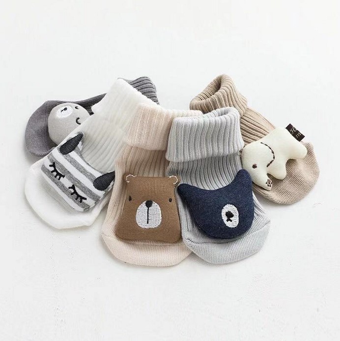现货韩国进口婴儿袜子男女宝宝可爱公仔中筒袜卡通防滑地板袜