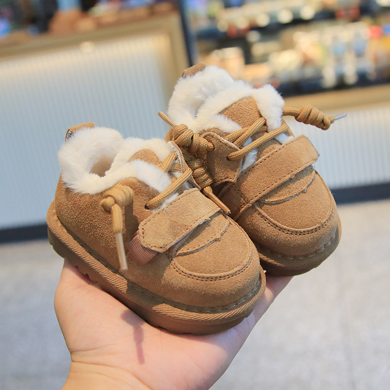 冬款纯色绒皮加厚宝宝棉靴加棉保暖婴儿面包鞋小孩棉鞋儿童雪地靴