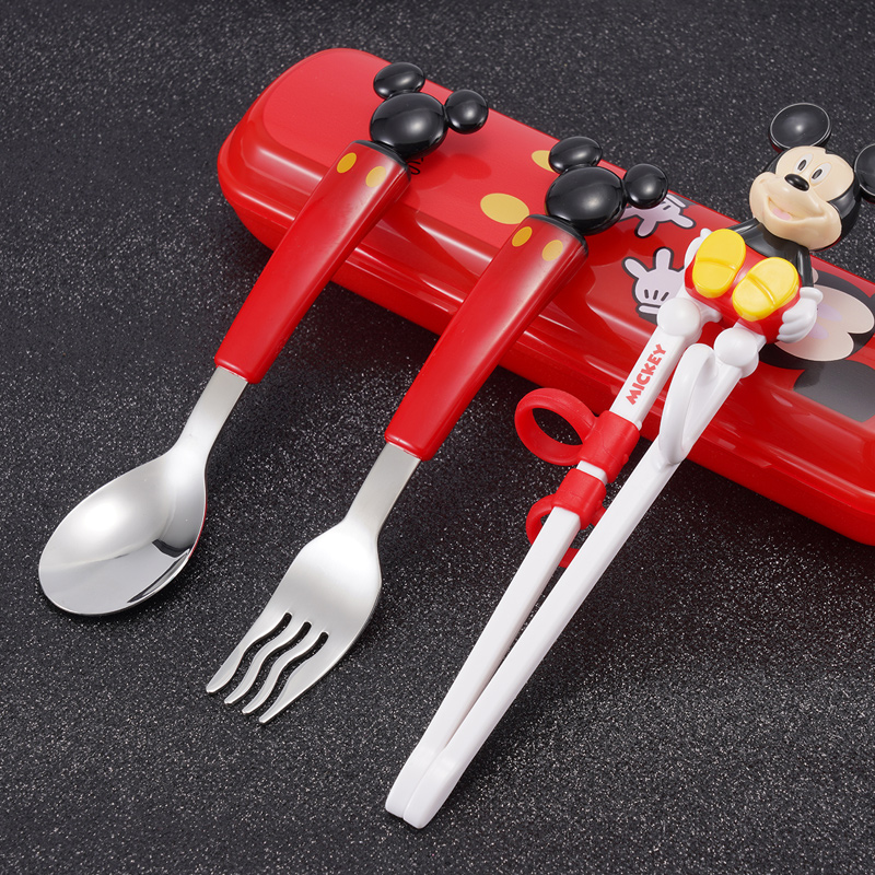 迪士尼儿童餐具3件套装勺子幼儿学习筷子2-10岁宝宝训练卡通叉子
