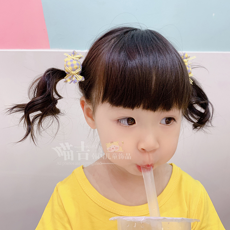 韩国婴幼儿少发量头绳可爱公主黄发饰格子糖果儿童发圈头饰不伤发