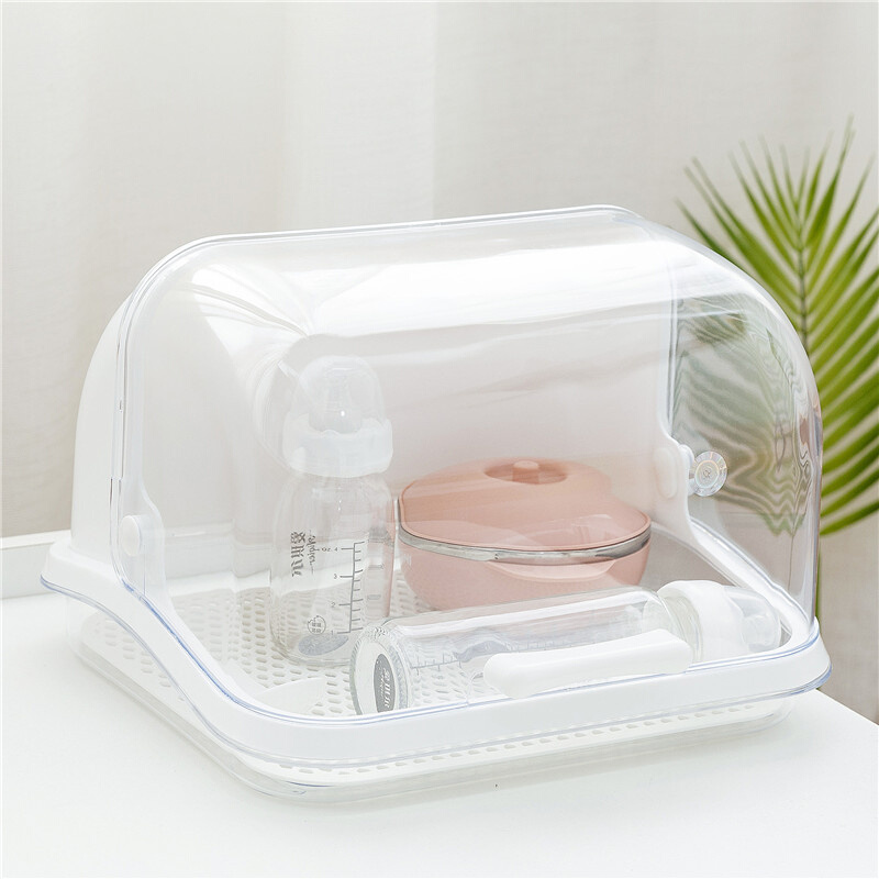 宝宝奶瓶透明收纳盒收纳箱大容量保洁盆婴儿杯刷子餐具防尘收纳盒