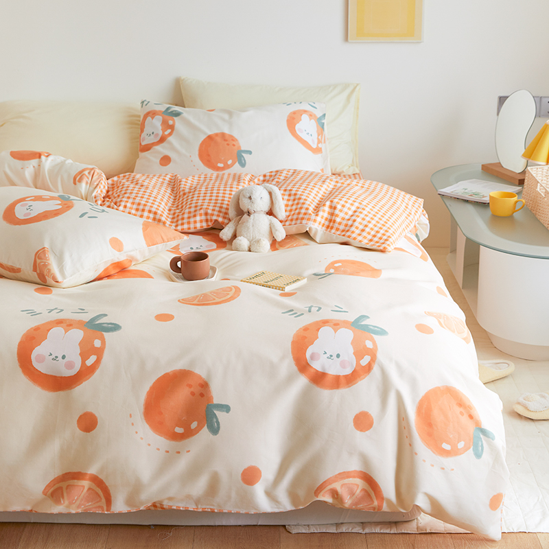 桔子兔丨儿童纯棉床上用品小兔子可爱卡通全棉床单被套定制