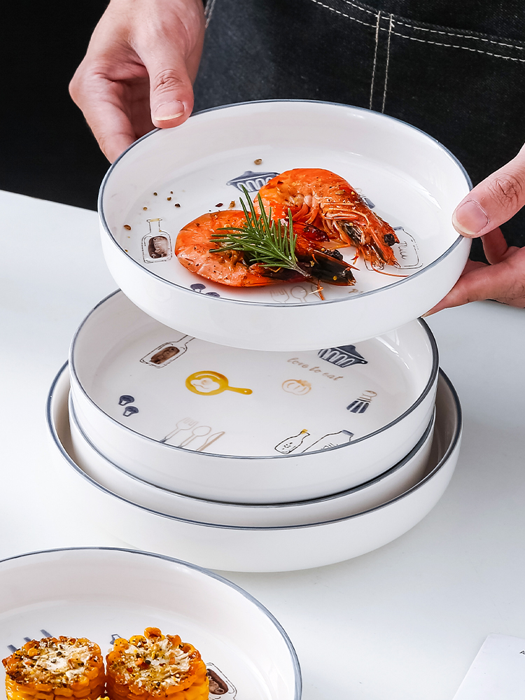 可爱餐盘套装餐具创意陶瓷盘子深盘卡通碗碟家用空气炸锅专用烤盘