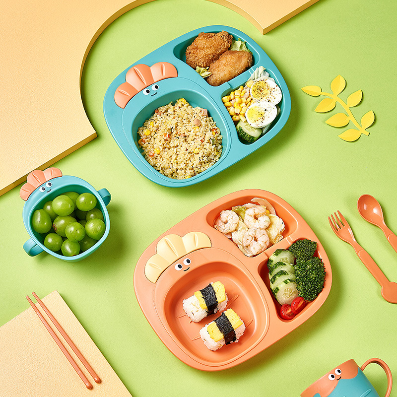 胡萝卜儿童餐盘幼儿园餐盘家用卡通塑料分格盘套装学生6件套餐具