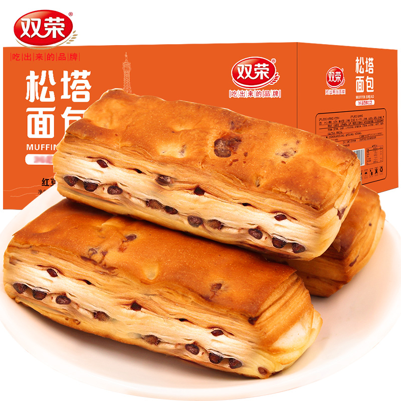 双荣松塔面包整箱1kg/2kg红豆味手撕面包绿豆味千层面包早餐糕点