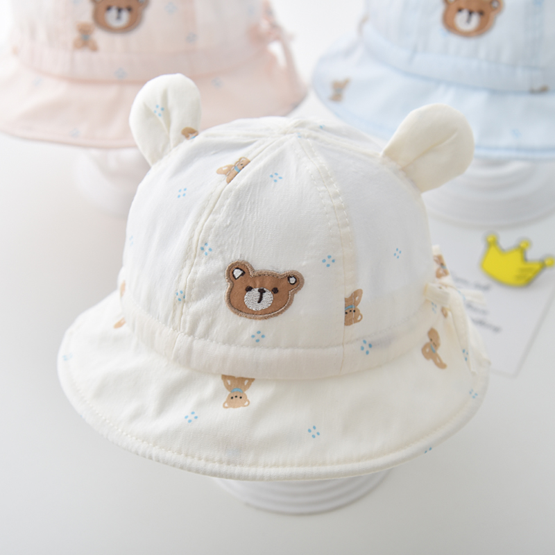 新疆包邮区婴儿帽子春季薄款小月龄宝宝抽绳渔夫帽夏季柔软透气小