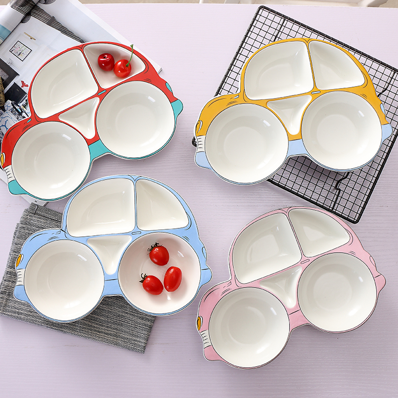 。儿童餐盘宝宝分隔盘创意陶瓷餐具卡通水果盘子安全家用分格饭盘