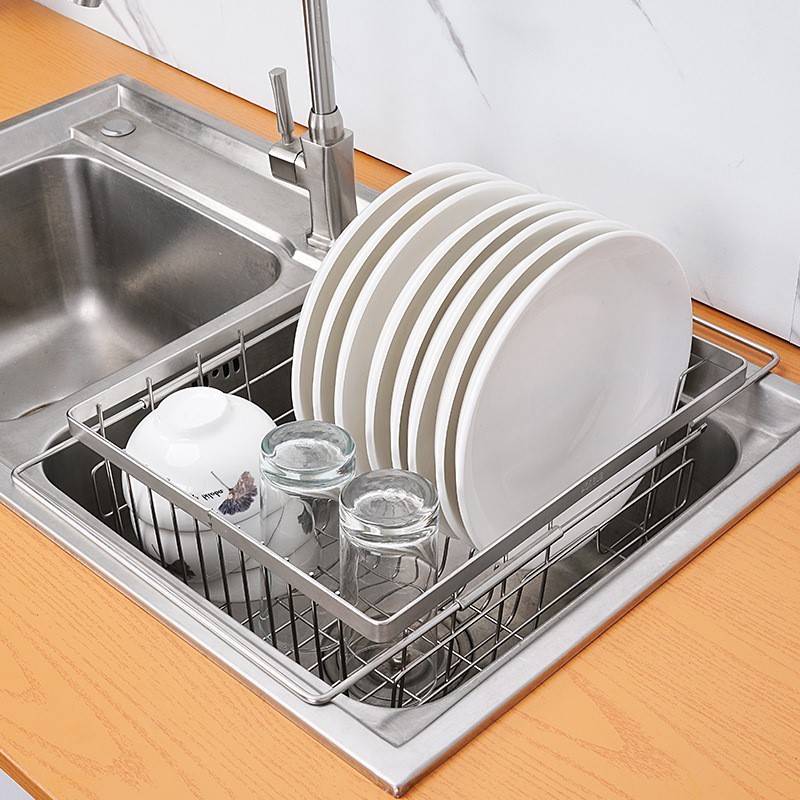 304不锈钢侧拉伸缩沥水架 厨房水槽碗碟水杯沥水置物架蔬果沥水篮