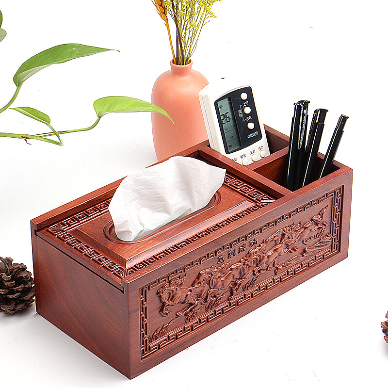越南花梨木纸巾盒实木多功能收纳抽纸盒木质家用复古风雕刻遥控器
