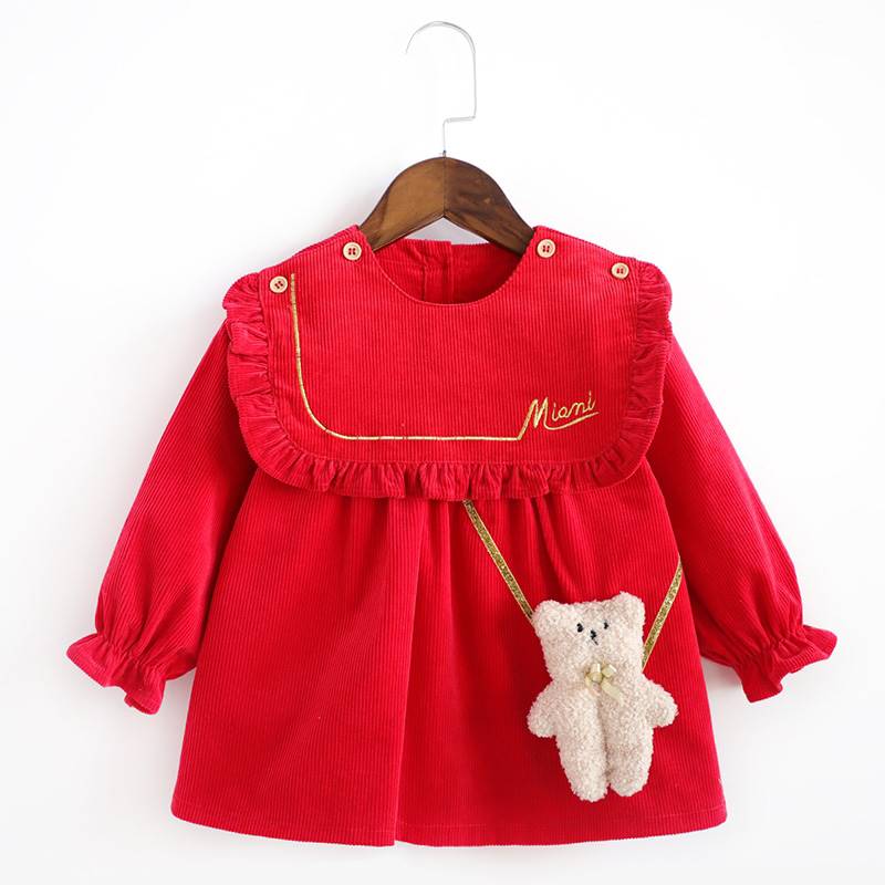 网红女宝宝吃饭罩衣秋冬新款外穿洋气小公主女童婴儿童灯芯绒围兜