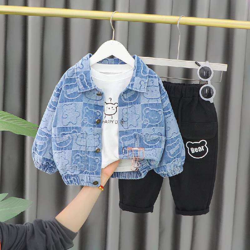婴儿衣服超洋气套装分体六8七9个月一岁男宝宝春秋装帅气牛仔外套