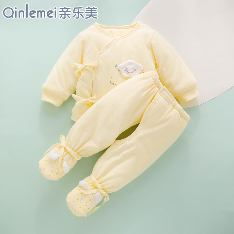 新生婴儿衣服0一3月秋冬季夹棉加厚两件式冬装初生和尚棉服套装冬
