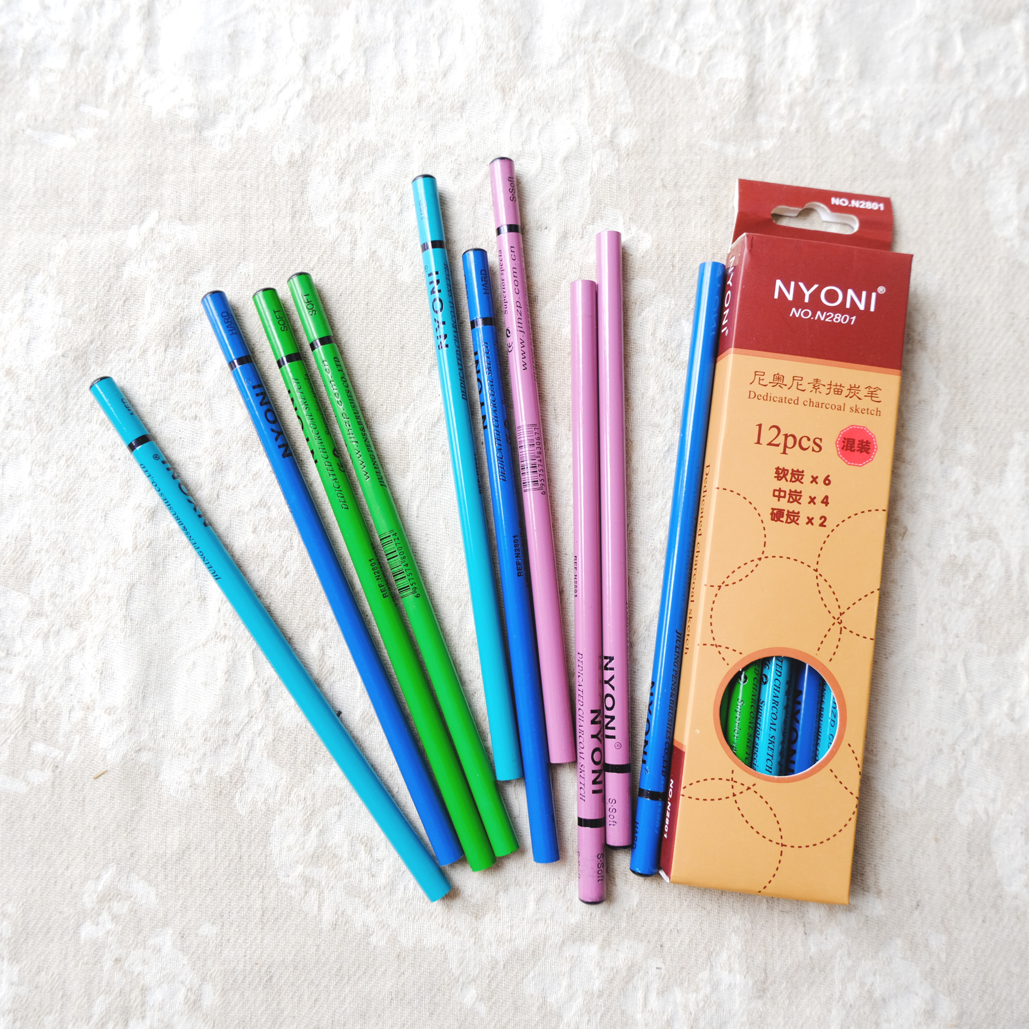 【熊猫胖哒】NYONI炭笔软中硬特软专业速写笔美术生专用碳笔软碳