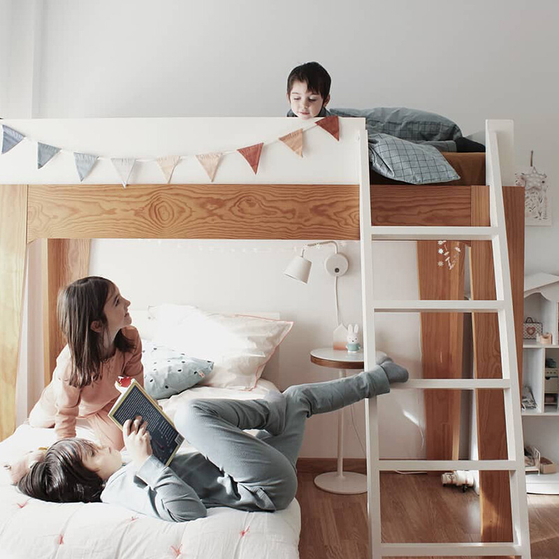 儿童空铺组合高上双层床架小户型下实木高低床交错式上下床桌床下