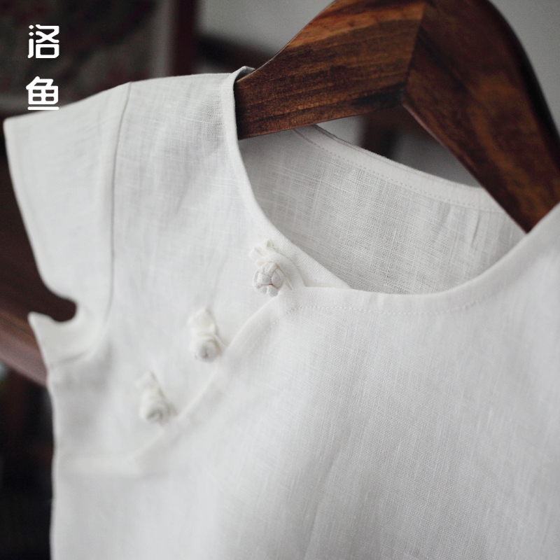 儿童短袖T恤手工男女童婴儿中国风夏季纯亚麻薄款小中大童装汉服