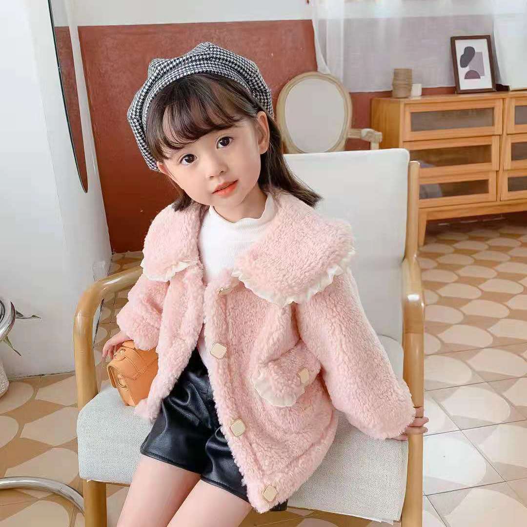 女童外套秋装2021新款秋冬女孩羊羔绒加厚上衣洋气韩版儿童毛毛衣