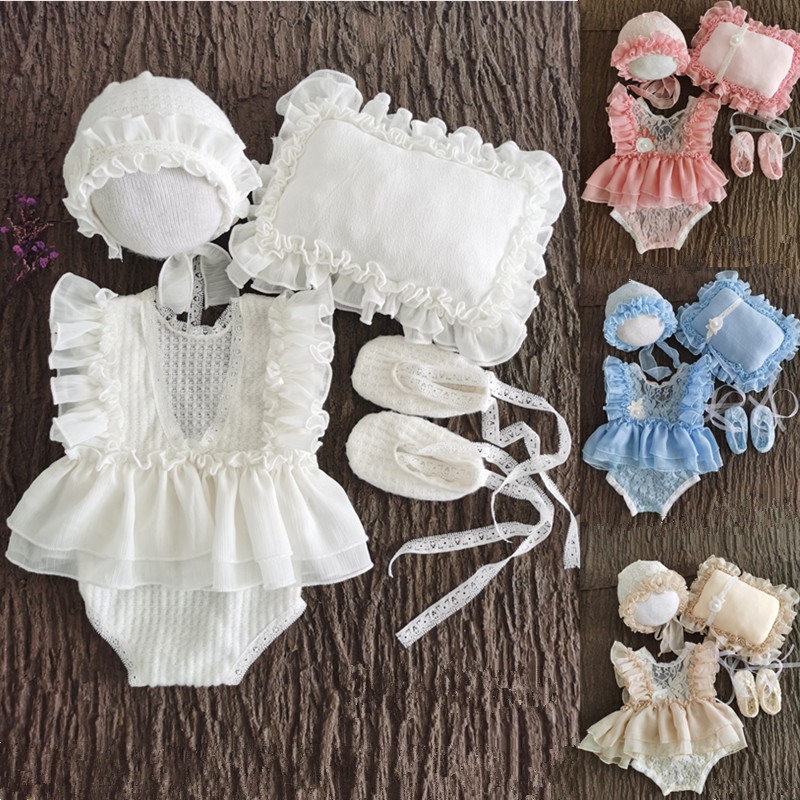新款影楼百天婴儿艺术摄影衣服新生儿满月宝宝拍照服装五件套主题