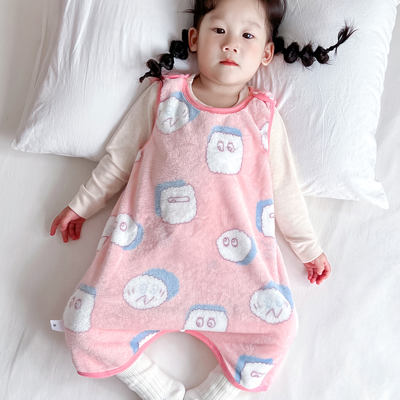 宝宝法兰绒睡袋无袖背心婴儿秋冬款防踢被神器儿童珊瑚绒连身睡衣