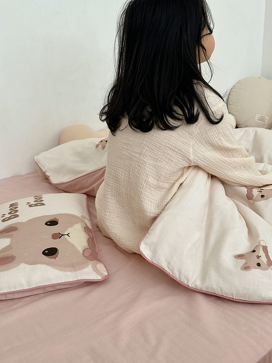 兔子卡通印花双层纱母婴级纯棉四件套全棉被套床单婴儿床幼儿园床
