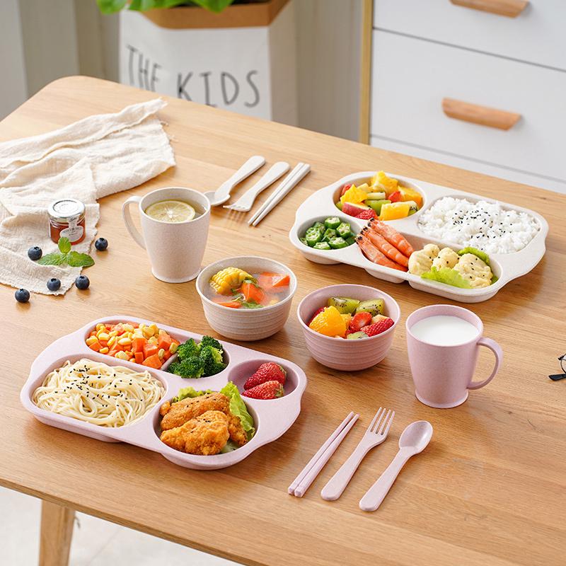 小麦秸秆餐盘餐具儿童家用分格盘早餐盘宝宝饭盘鱼盘商用西餐套餐
