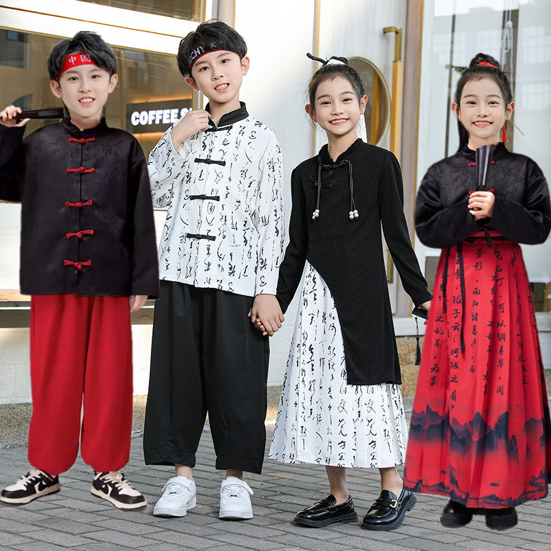 儿童啦啦队演出服女童马面裙唐装小学生运动会开幕式幼儿园表演服