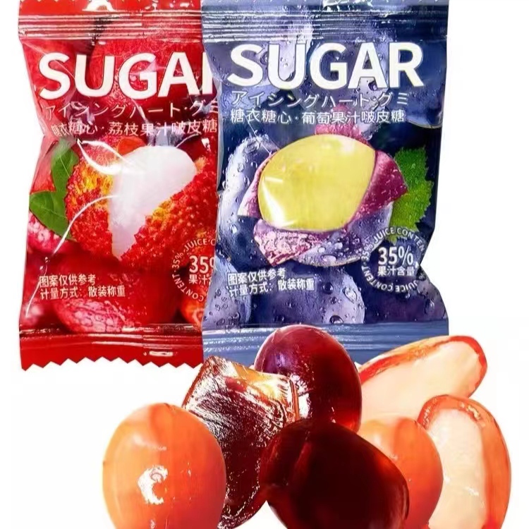 樱知谷葡萄果汁啵皮糖  荔枝果汁啵皮糖 软糖 散装500克*一袋包邮