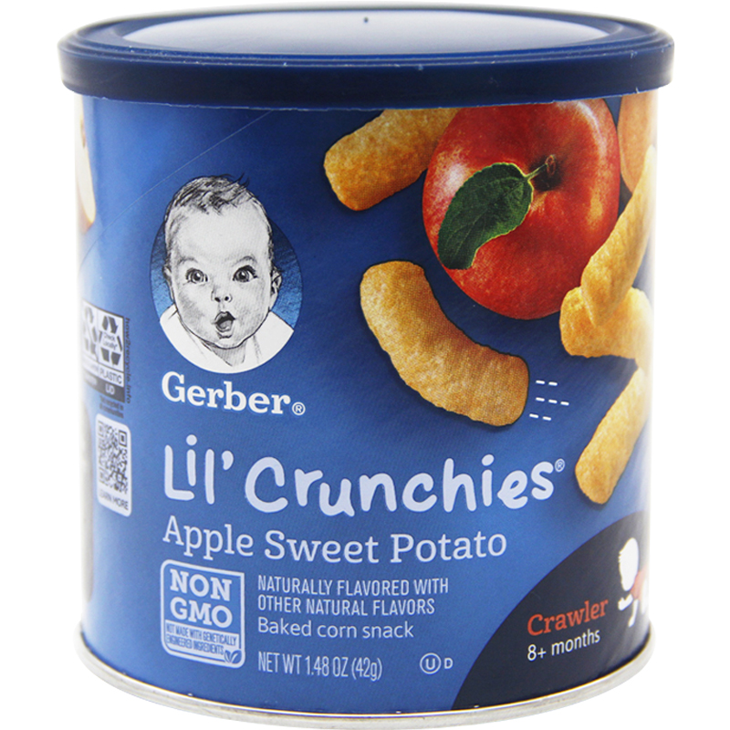 美国进口 Gerber嘉宝零食宝宝磨牙饼干苹果甜薯味泡芙条 婴儿辅食