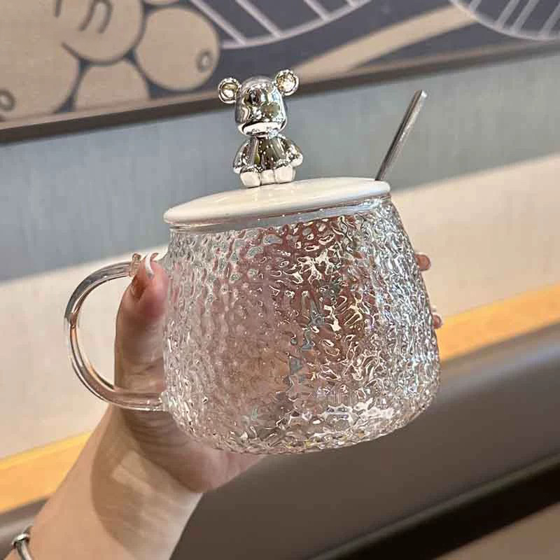 日式卡通熊玻璃杯网红爆款水杯带把手茶杯早餐学生女咖啡牛奶杯子