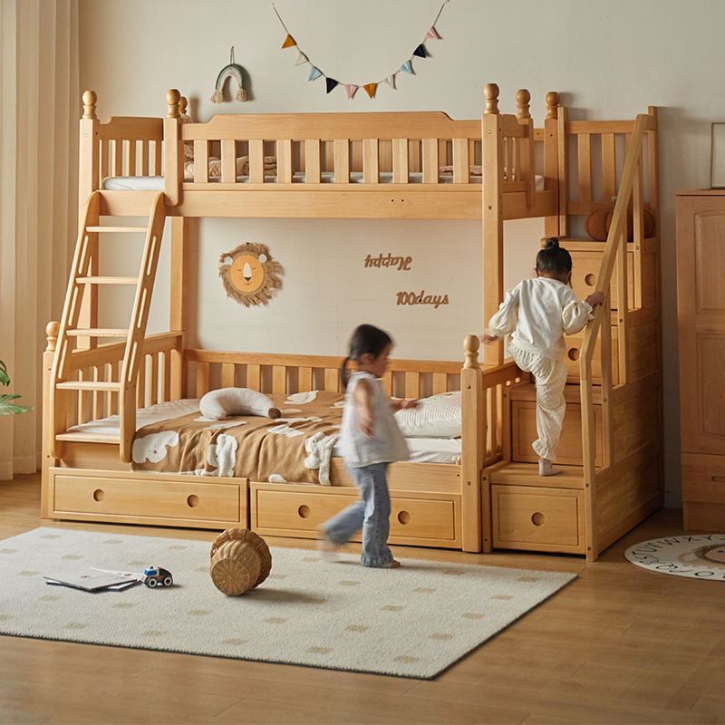 金多喜儿童上下床双层床高低床子母床上下铺进口榉木全实木母子床