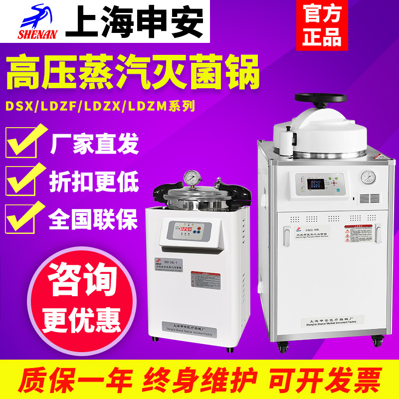 上海申安DSX-280高温高压蒸汽灭菌锅LDZX-30手提式压力消毒灭菌器
