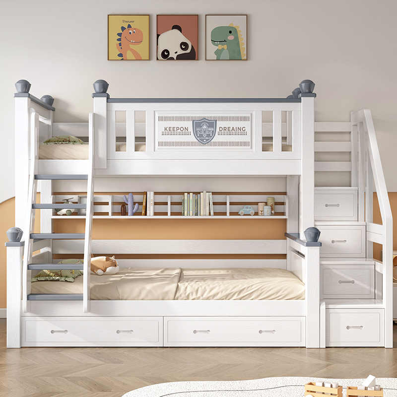 上下床双层床樱桃木高低床可拆分全实木姐弟床上下铺儿童床子母床