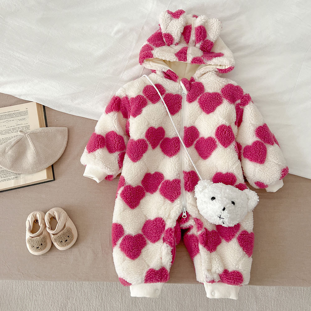 婴儿衣服女宝宝冬装棉衣超萌可爱洋气冬季连体衣加绒夹棉外出一岁